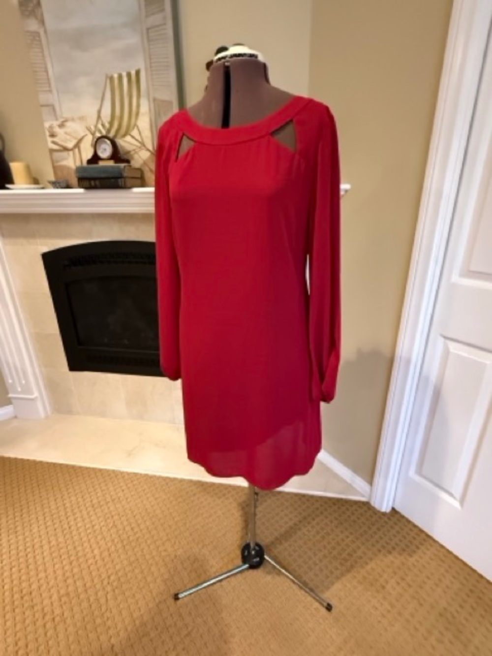 Kensie Red Long Sleeve Cutout Tie Back Shift Dress Size 12